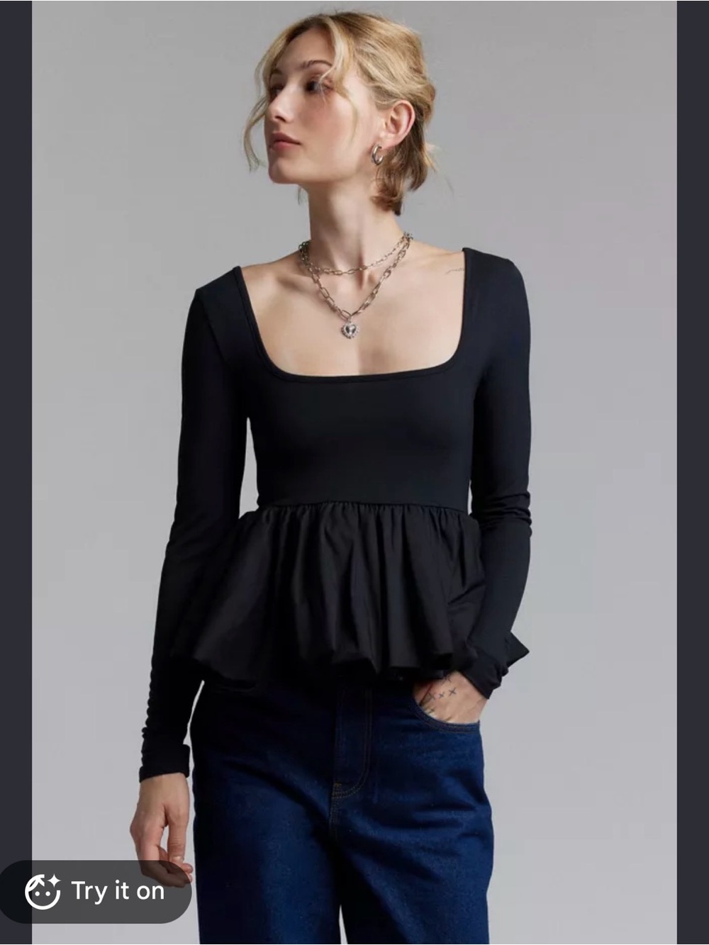 2 for $30 sale: Silence + Noise black Bubble Bottom Long Sleeve Top